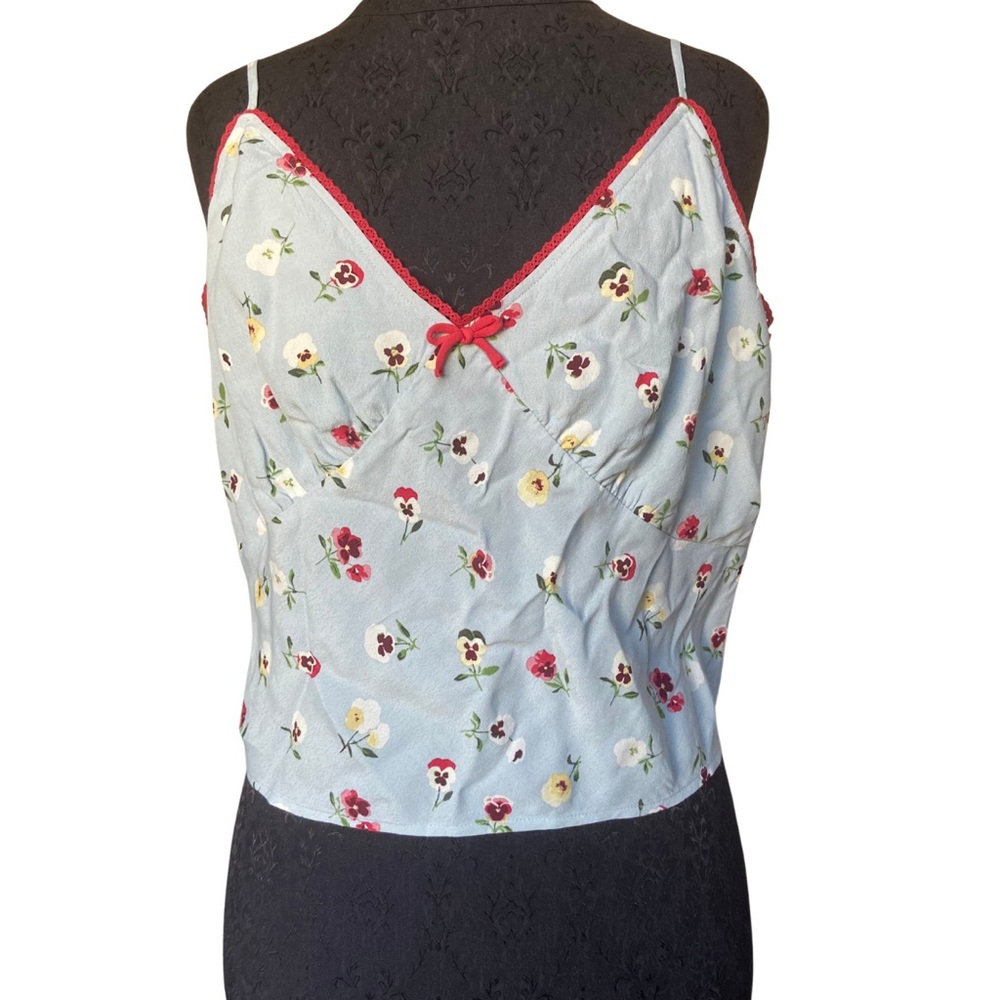 Floral Embroidered Camisole with Red Trim
